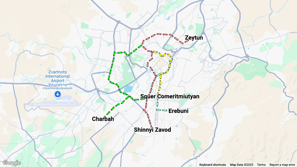 Straßenbahnen in Eriwan Linienkarte