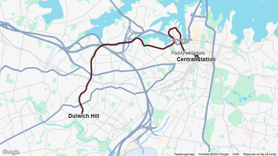 Sydney Stadtbahn Linie L1: Dulwich Hill - Central Station Linienkarte