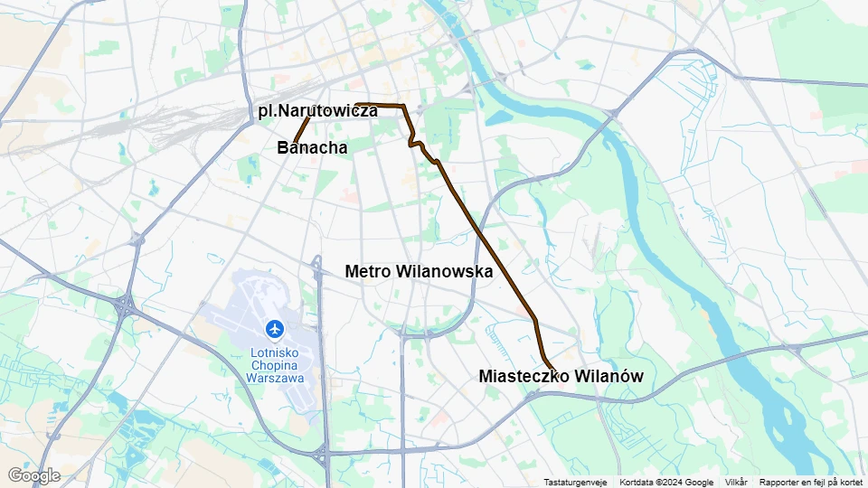 Warschau Straßenbahnlinie 14: Banacha - Miasteczko Wilanów Linienkarte