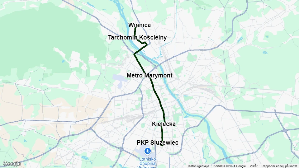 Warschau Straßenbahnlinie 17: PKP Służewiec - Winnica Linienkarte