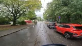 Malmös Museumsstraßenbahn von Banérskajen zur Stadtbibliothek und zurück am Malmö hus vorbei