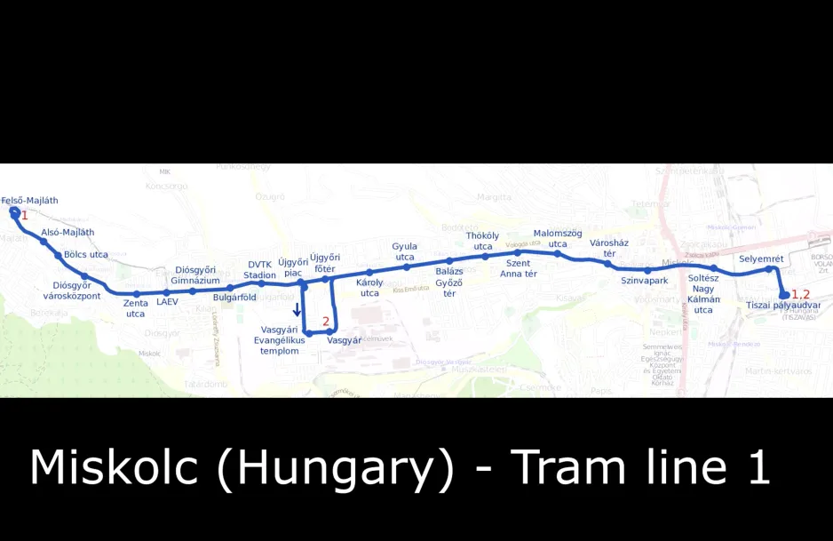 Kabinenansicht - Miskolc Straßenbahnlinie 1